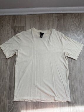 H&M Men's Cream Short Sleeve Crewneck Tee